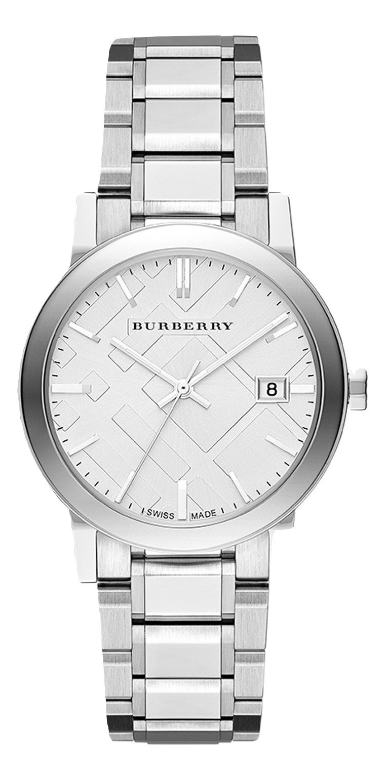 burberry check silver with black dial watch