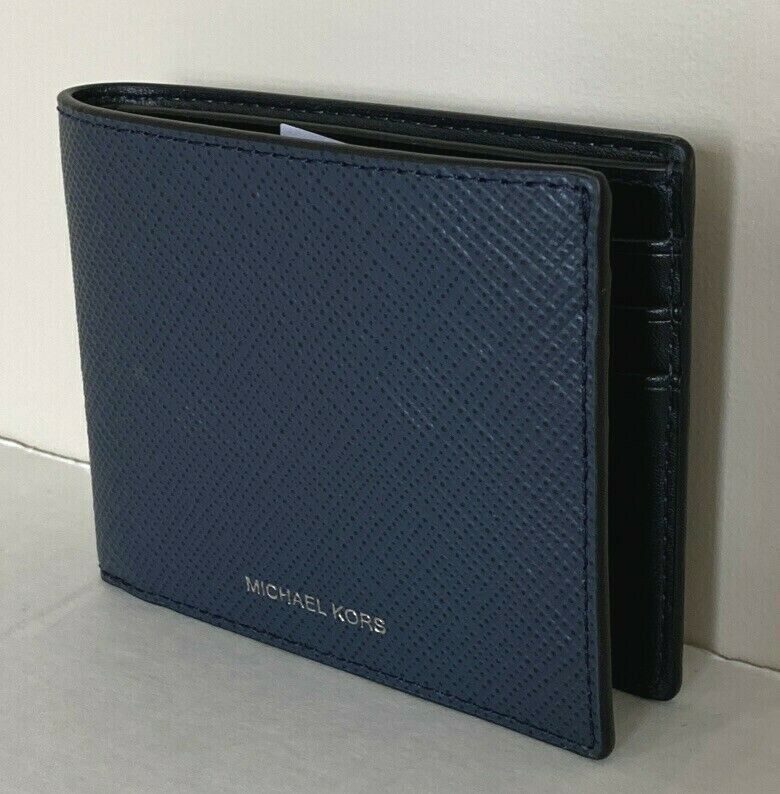 NWT Michael Kors Harrison Men's Slim Billfold wallet Leather Navy