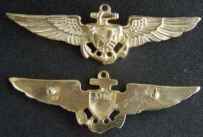 US Navy Astronaut Pilot Wings Sterling w Gold Plate        - $75.00