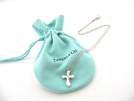 Tiffany &amp; Co Diamond Cross Necklace Silver Peretti Pendant Gift Pouch 16... - $468.00