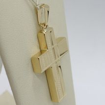 18K YELLOW GOLD PENDANT SQUARE STYLIZED CROSS, WORKED, SMOOTH, MADE IN ITALY image 3