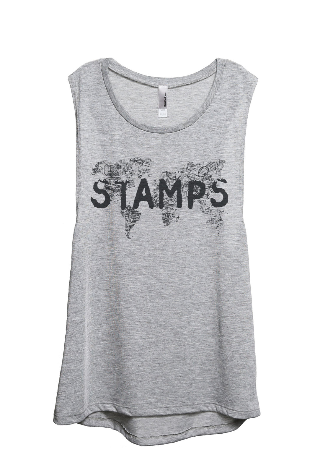 Image of Thread Tank Stamps Passport Women's Sleeveless Muscle Tank Top Tee Sport Grey