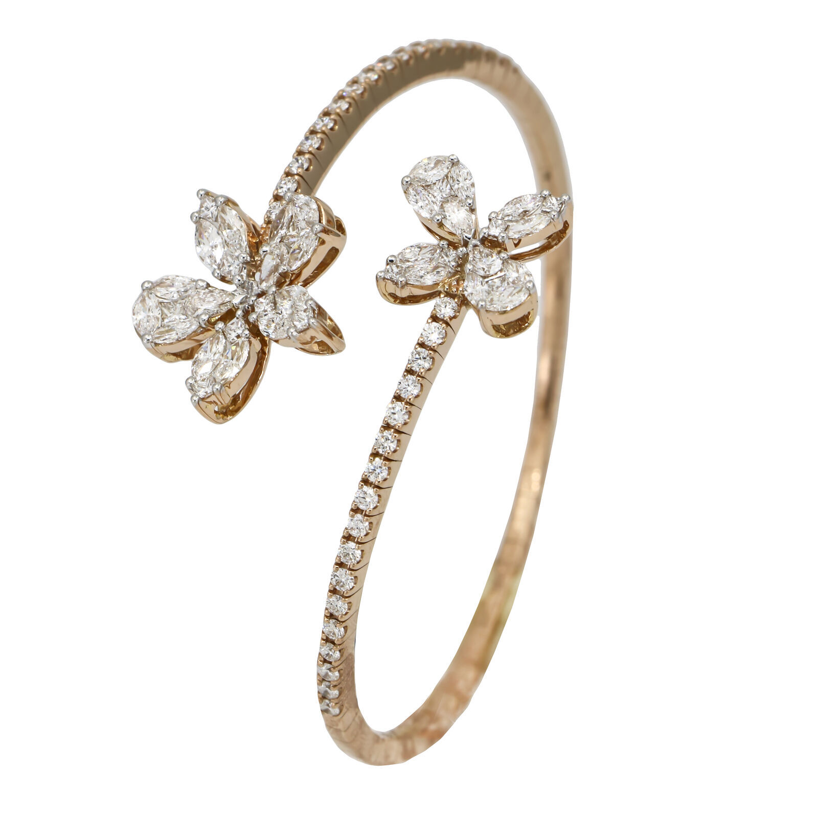 2.67 Carat Diamond Flower Bypass Cuff Bracelet in 18k Rose Gold - Diamond