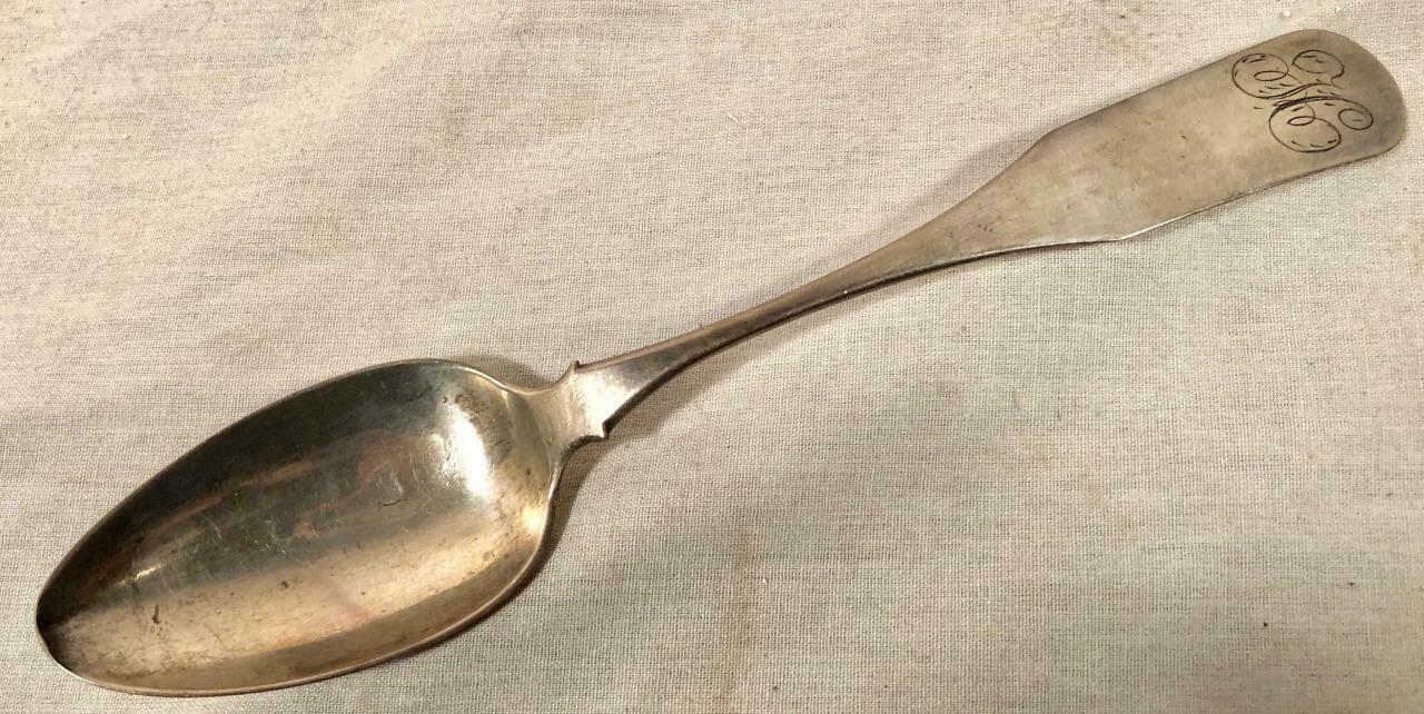 ANTIQUE COIN SILVER .900 SERVING SPOON EARLY 1800S WAR EAGLE HALLMARK