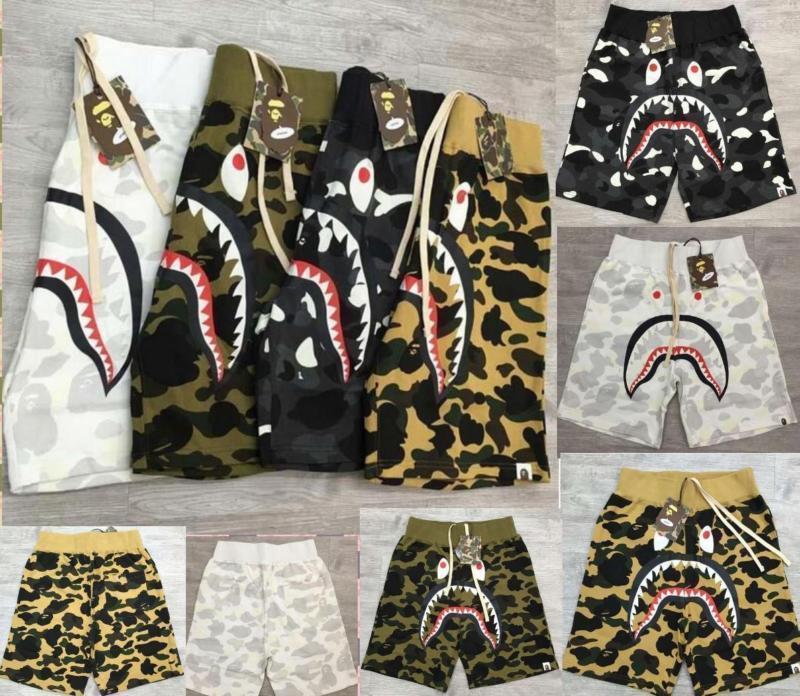 Image of Hot Sale Mens Bape Camo Shorts 4 Colors Cool Shark Pattern A bathing ape Pants