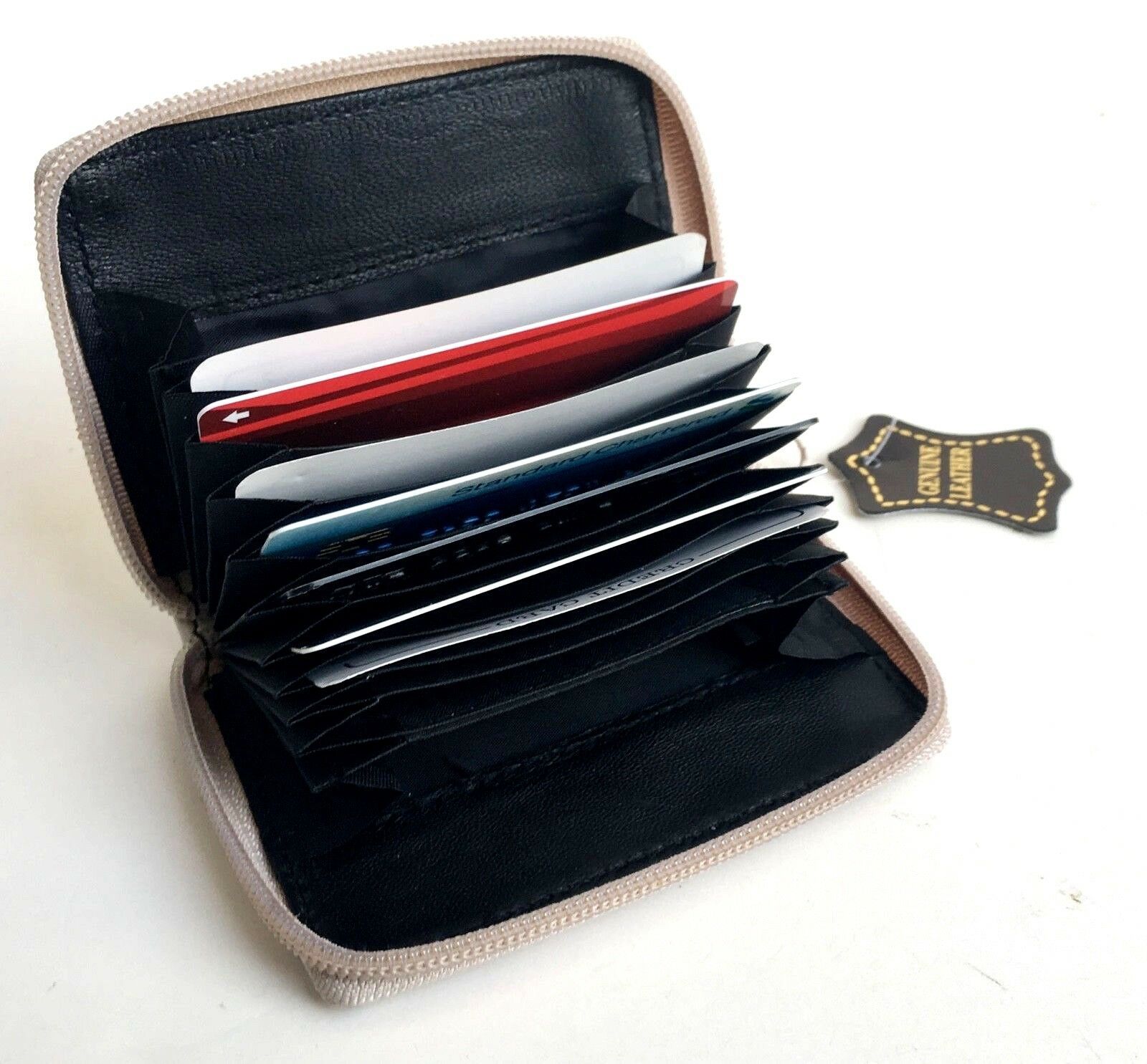 GENUINE LEATHER WOMEN'S ACCORDION ZIP WALLET CREDIT CARD COIN ORGANIZER