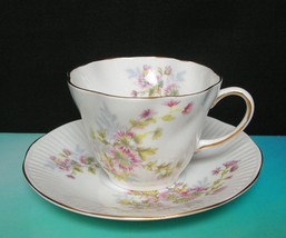 Vintage QUEENS ROSINA Bone China TEA CUP &amp; SAUCER Pink Yellow Floral Sca... - $12.36