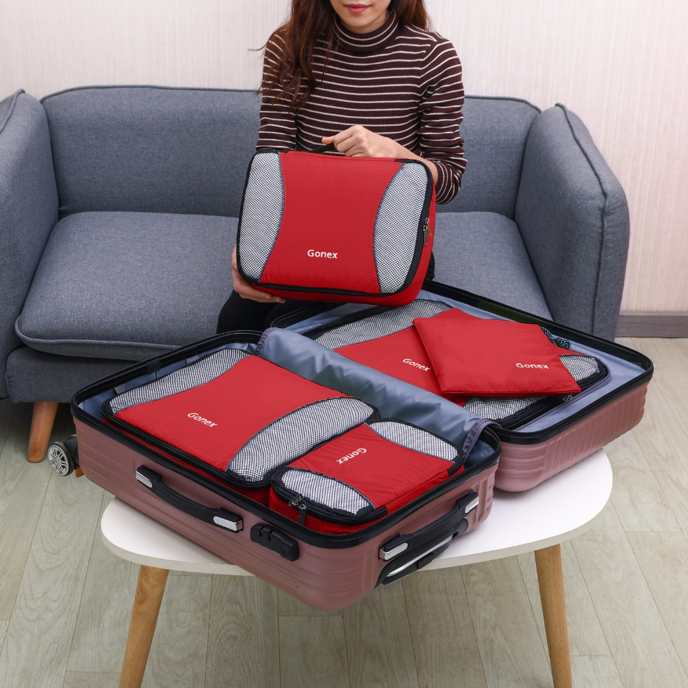 Gonex Travel Storage Bag Set Suitcase Luggage Organizer Hanging - Red