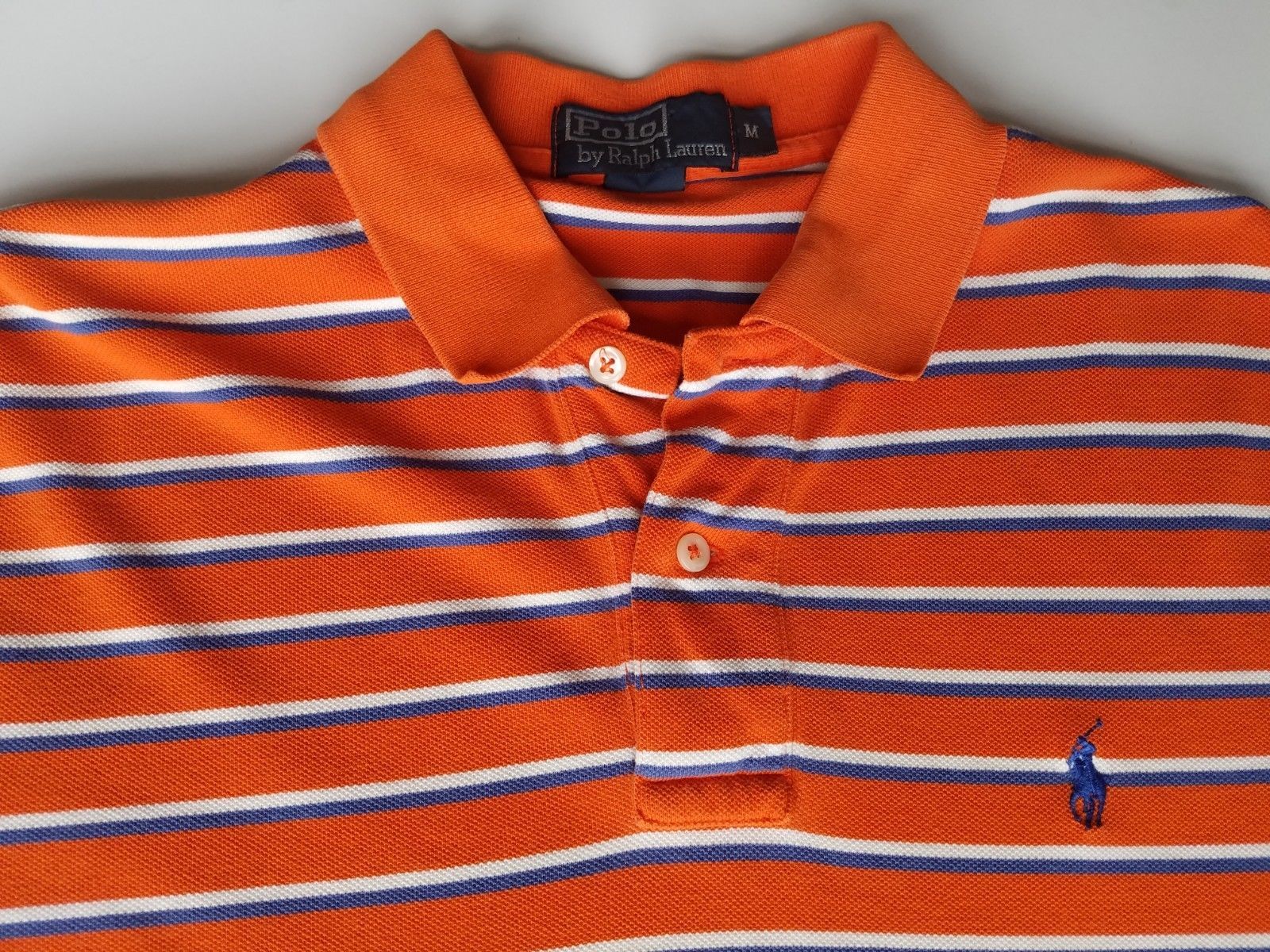 Polo Ralph Lauren Shirt Orange with White Blue Stripes Blue Pony Logo ...