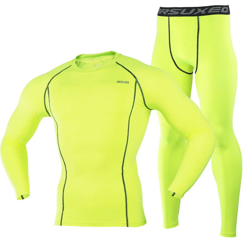 Running T Shirt and Pants Men Compression Tights Underwear Sets