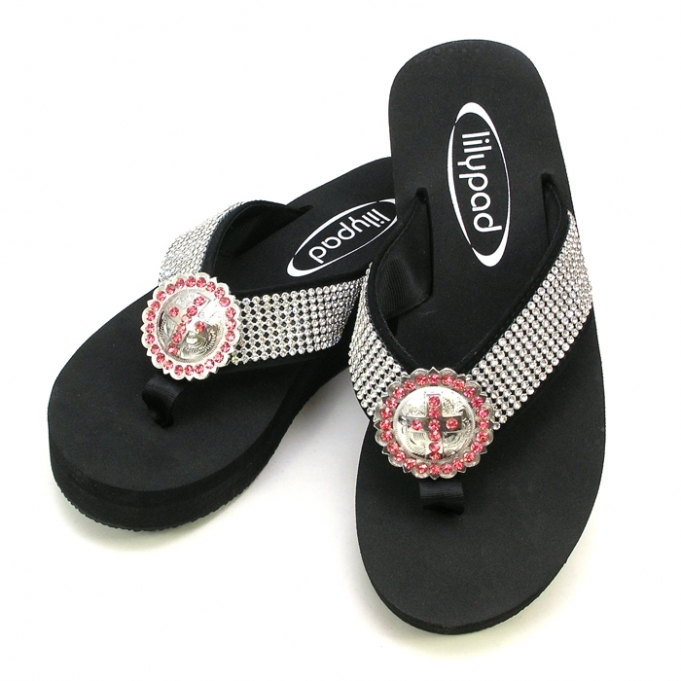 LILYPAD FLIPFLOP BLING 8 ROWS OF CRYSTAL/PINK RHINESTONE CONCHO SIZES 6 ...