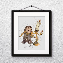 Disney Print Lumiere and Cogsworth, Beauty and the Beast Watercolor Art ... - $2.80