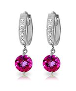 Galaxy Gold GG 14k White Gold Hoop Earrings with Diamonds and Pink Topaz - $402.92