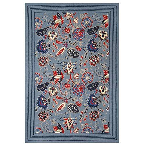 Outdoor Rug 5x7 Blue, Red & White Hand Hooked Soft Indoor Outdoor Area