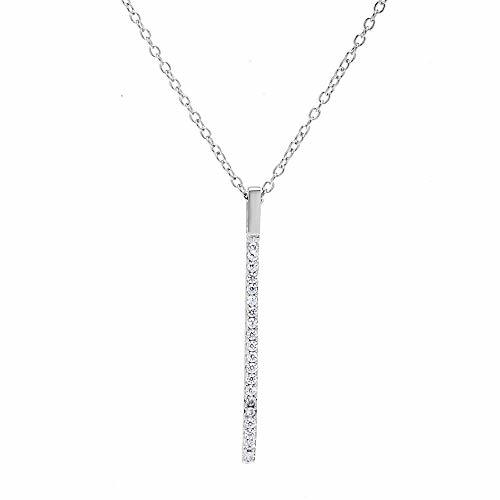 925 Sterling Silver CZ Cubic Zirconia Simple Long Bar Necklace Chain Vertical Ba