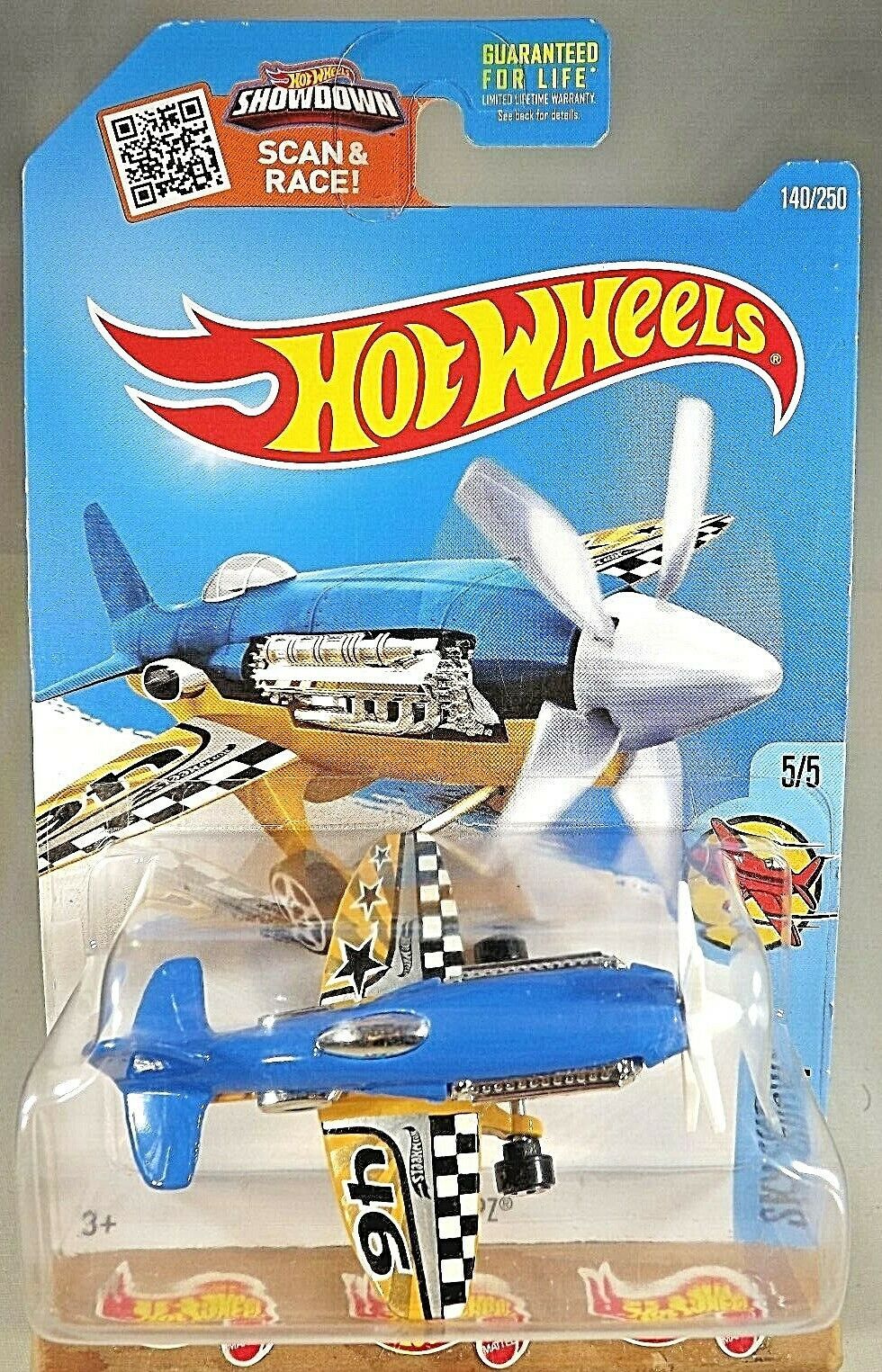 2016 Hot Wheels 140 Sky Show 5/5 MAD PROPZ Airplane Blue/Yellow