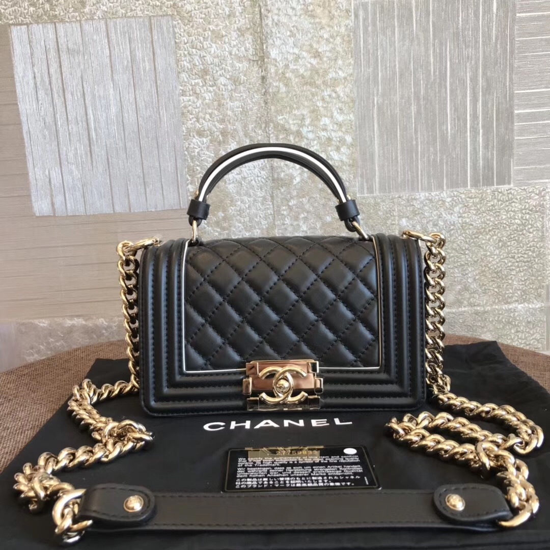 BNIB AUTHENTIC 2019 CHANEL BLACK Limited Edition Top Handle Medium Boy Flap Bag - Handbags & Purses