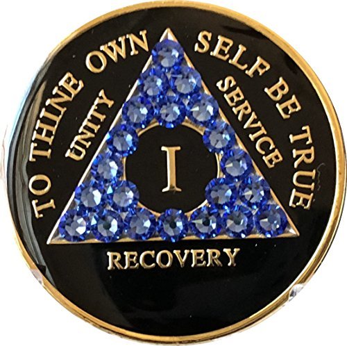 1 Year AA Medallion Black Tri-Plate Blue Sapphire Color Swarovski ...