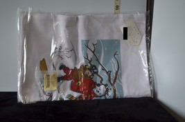 Vintage Set of 2 Hand Screen Print Kitchen Towels Featuring Snowman & Child NIP - $11.58