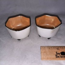 2 Germany 6 Sided Salt Cellar Dip Orange Lustre Footed Porcelain Black Trim - $16.99