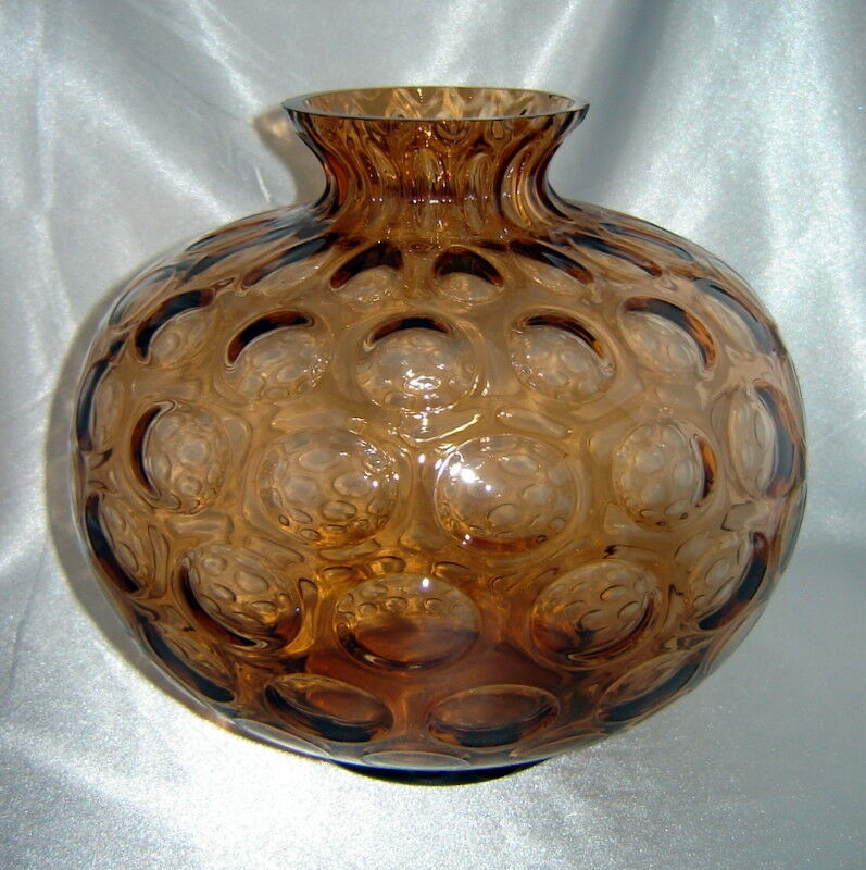 Primary image for Vintage BORSKE SKLO Smoky Quartz Optic Dot Mid Century Modern Round Glass Vase