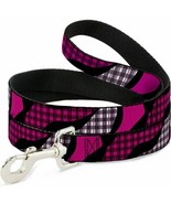 Buffalo Plaid Abstract White, Black &amp; Fuchsia Dog Leash by Buckle-Down - $19.97
