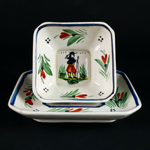Quimper Breton Mayonnaise Bowl &amp; Plate Set, Antique France Footed Dish 6... - $54.45