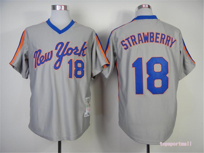 Men's New York Mets 18 Darryl Strawberry Gray Pullover Throwback Jersey