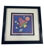 Kris Banks Framed Picture Space Ship Stars Planets Moon Navy Blue Red Nu... - $18.81