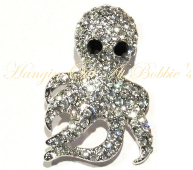 Primary image for Octopus Squid Pin Brooch Clear Crystal Silver Tone Metal Ocean Beach Theme