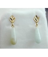 ESTATE 10K Yellow Gold Diamond Cut Green Jade Dangle Earrings - $225.00