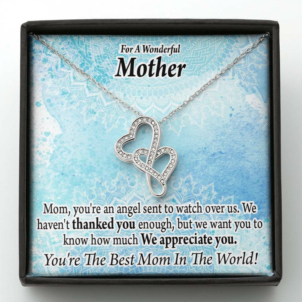 Mom you are an Angel Double Heart Necklace Message Card From Son
