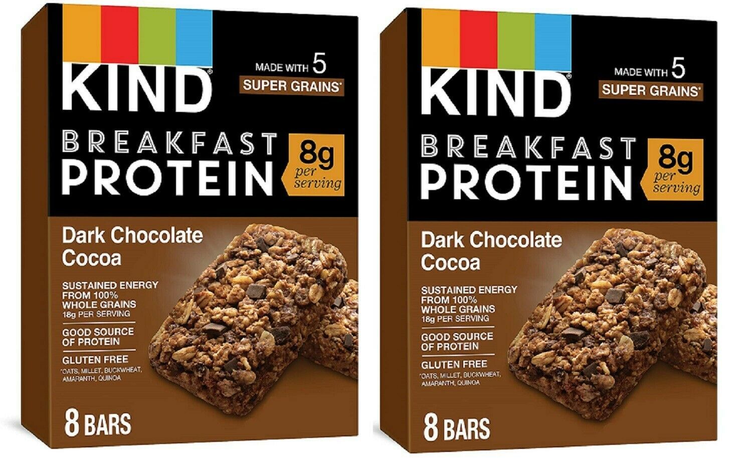 KIND Breakfast Protein Bars, Dark Chocolate Cocoa, Gluten Free 16 Count 2 Boxes Vitamins