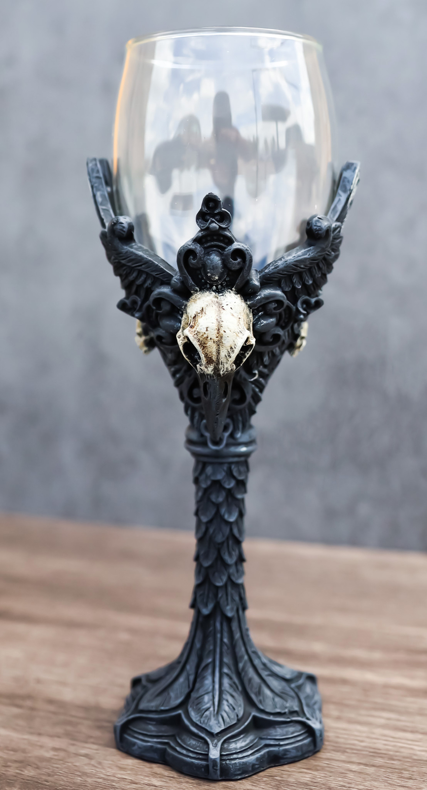 Blood Moon Gothic Dark Alchemy Raven Crow And Skulls Glass Wine Goblet