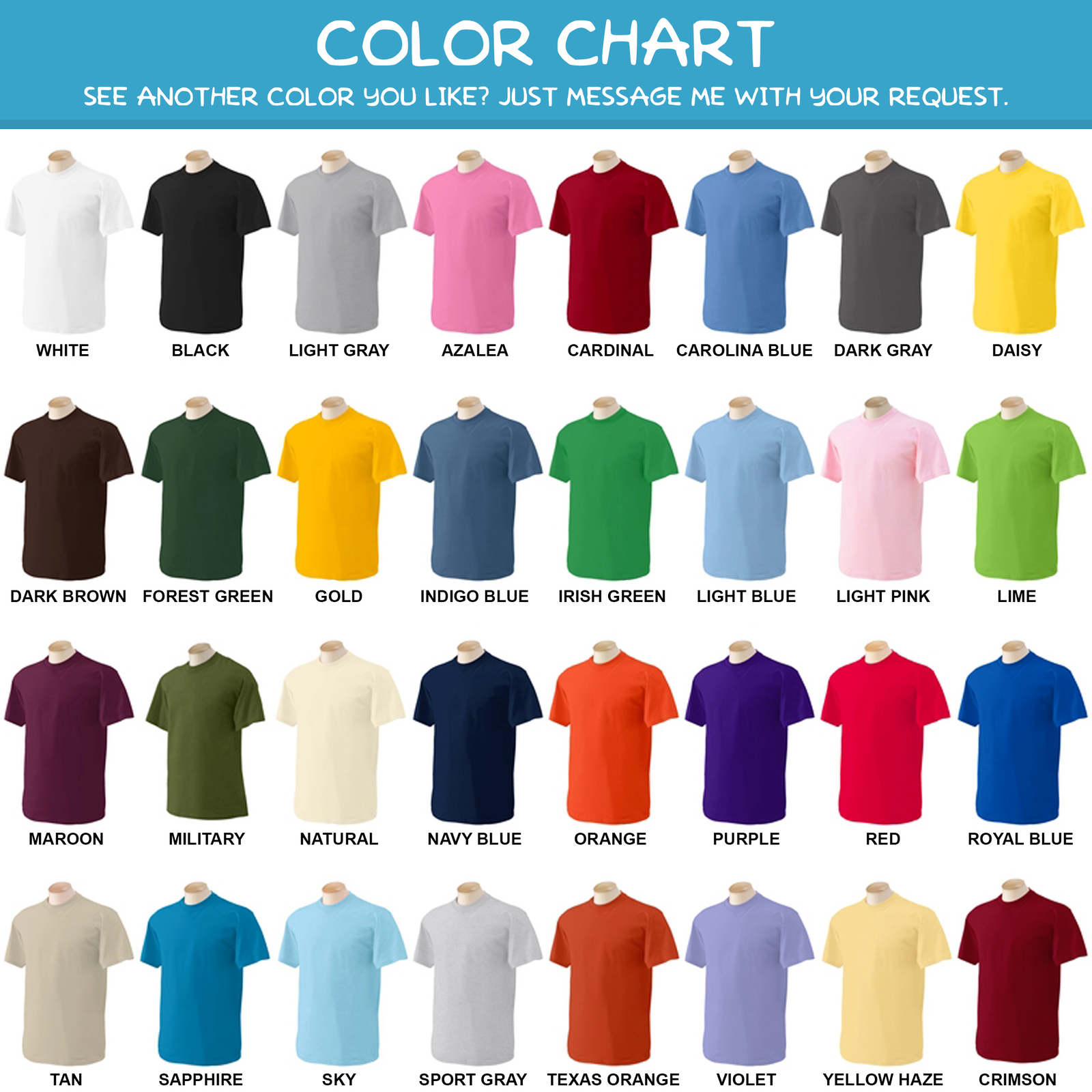 Gildan 5000 Color Chart 2016