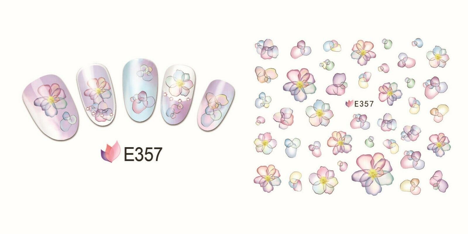 Nail Art 3D Decal Stickers Watercolored Multicolored Flowers E357