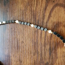 Vintage Glass Stone Bead Necklace, Black White Choker 16", Onyx Quartz image 7