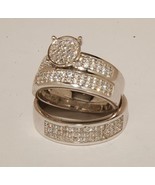 white gold finish Wedding Bands Engagement ring Man&#39;s &amp; ladies Trio Set ... - $174.99