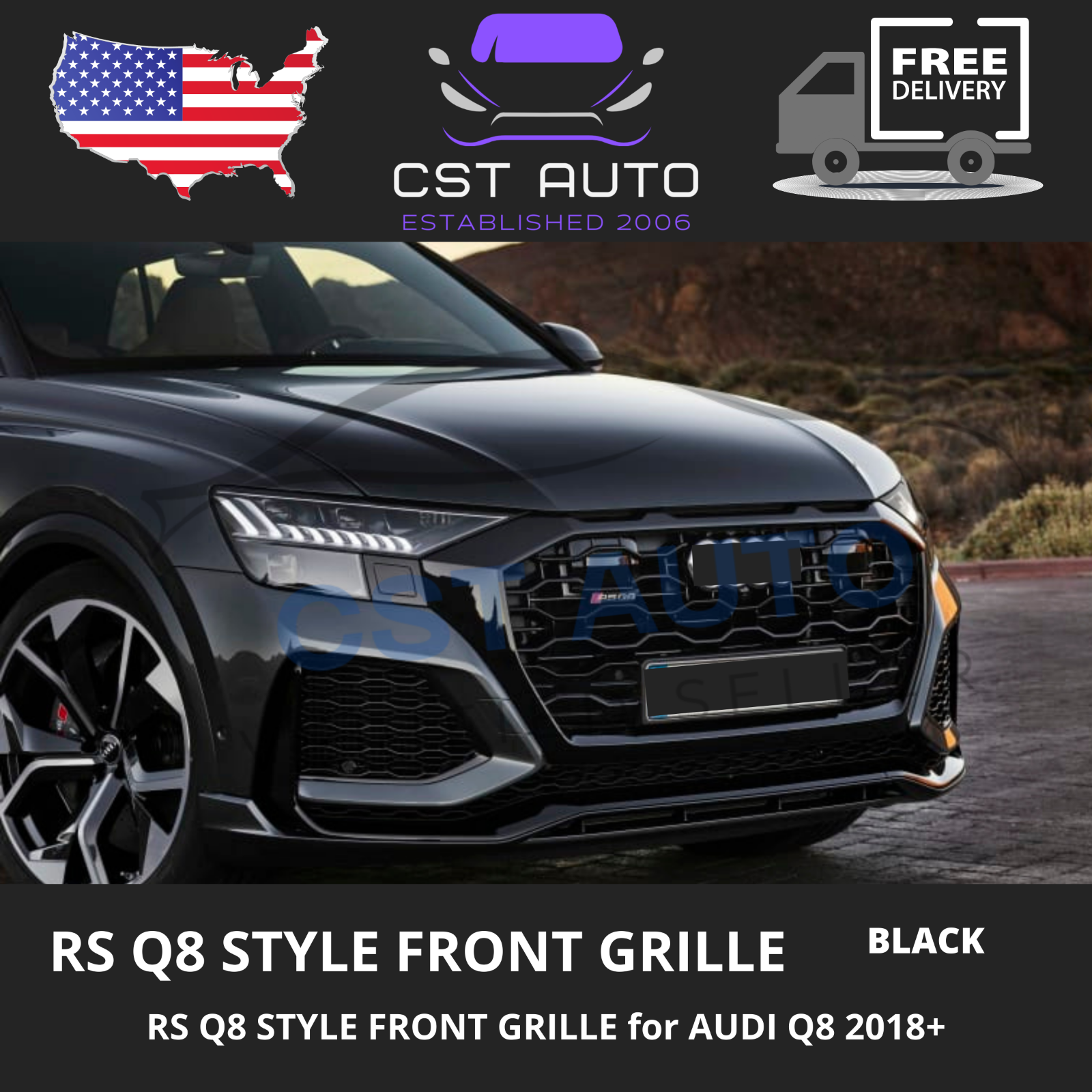 RS Q8 STYLE FRONT GRILLE for AUDI Q8 2018 2019 2020 2021 2022