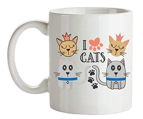 I Love Cats Mug - Novelty Coffee Mugs Cat Lovers - Women Men Gift Ideas - Birthd