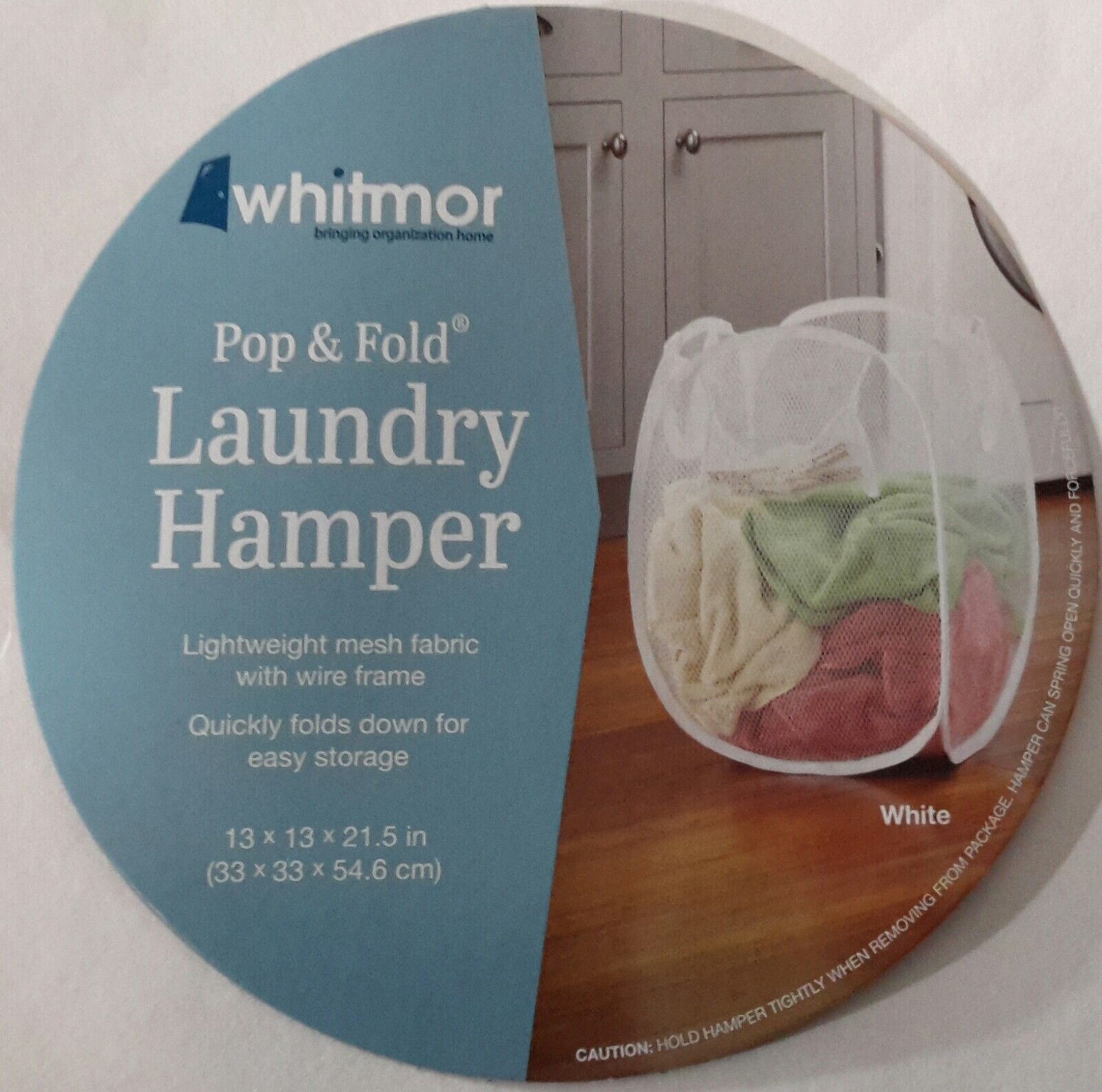 Whitmor Pop & Fold White Mesh Fabric Laundry Hamper - 13 x 13 x 21.5 inch