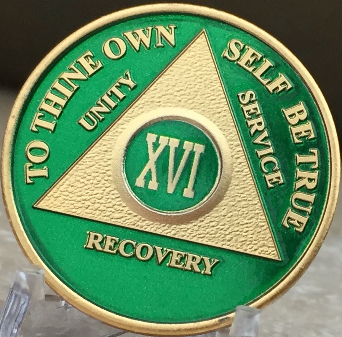 AA Red Gold 43 Year Coin Tri-Plate Alcoholics Anonymous Medallion Sobriety Chip 
