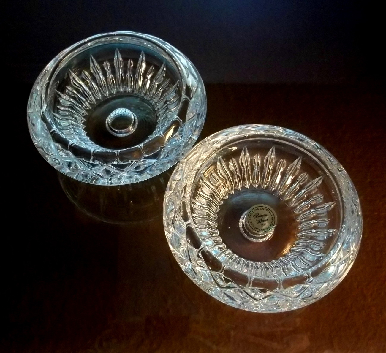 Princess House Lead Crystal Reversible Candle Holders Set of 2 Candle