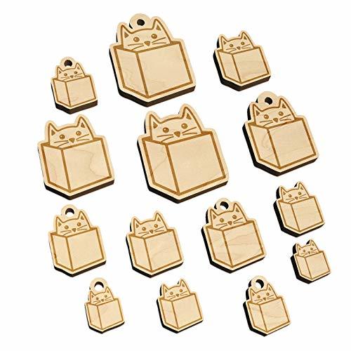 Cat in Box Mini Wood Shape Charms Jewelry DIY Craft - 25mm (7pcs) - with Hole