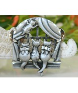 Vintage Cats Window Brooch Pin Pewter Clutch Back Fasteners - $16.95