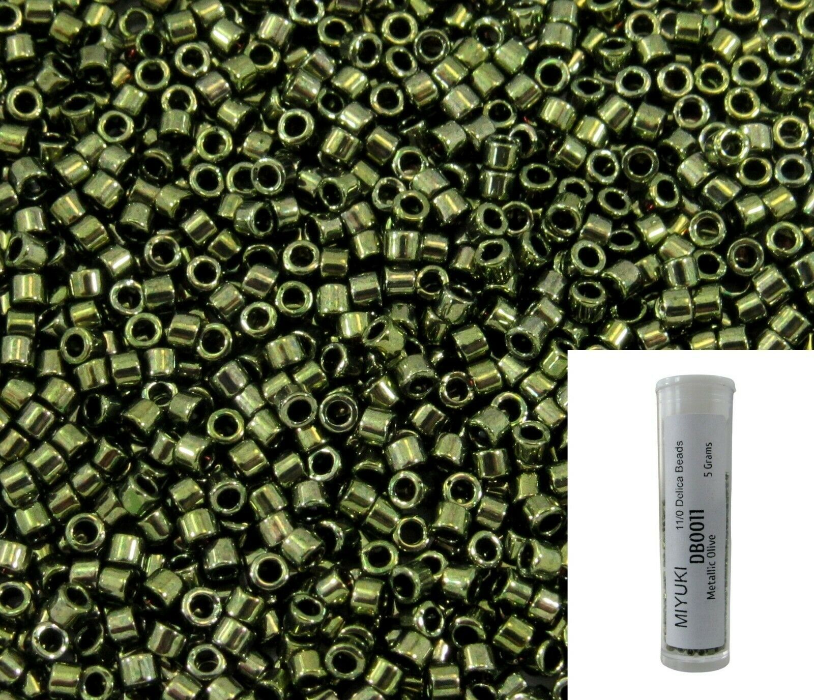11/0 Miyuki DB0011 Metallic Olive Delica Seed Beads, 5 Grams Tube, DB11 DB-11