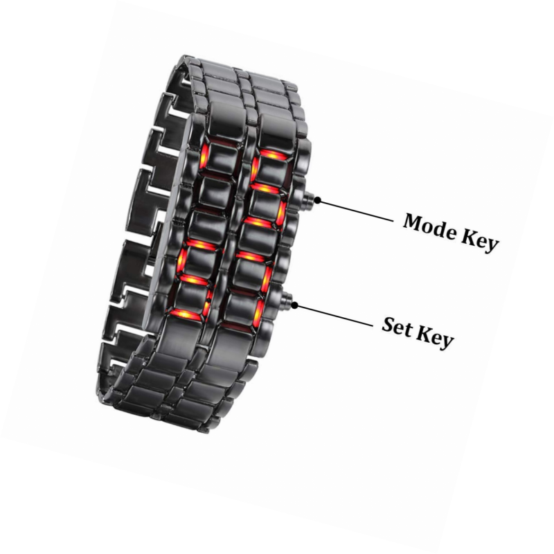 Mastop Men's Lava Stainless Steel RED LED Digital Bracelet Watch