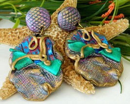 Vintage artisan handmade earrings dangle clips purple runway thumb200