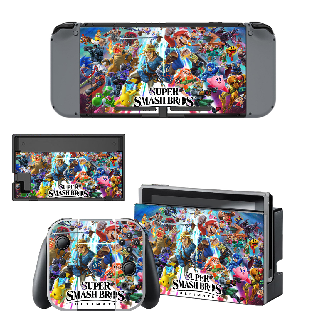Super Smash Bros Ultimate Nintendo Switch Console JoyCon Vinyl Skins Stickers Cases, Covers