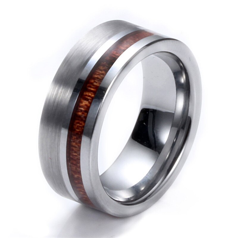 ZORCVENS Simple High Quality 8mm Wood Round Silver Color Tungsten Carbide Band R